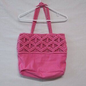 No Boundaries Macramé Women's Tote Pink Magnetic Snap Closure NWT NB221328 NWT